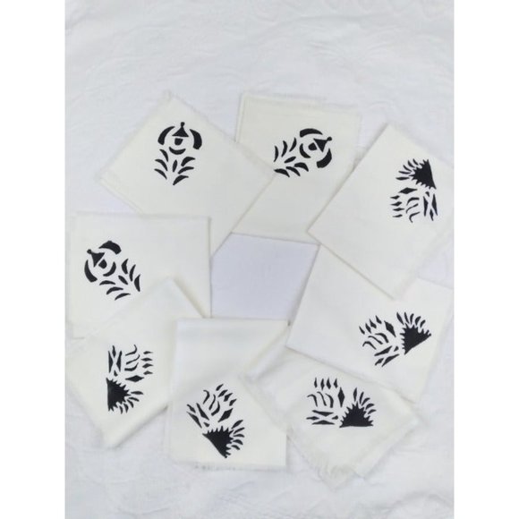 Unique Tribal? ink print rough edged dining napkins 14.5" by 10" set of 8 - Picture 7 of 12